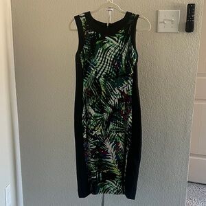 Maggy London Black and Green Tropical Midi Dress
